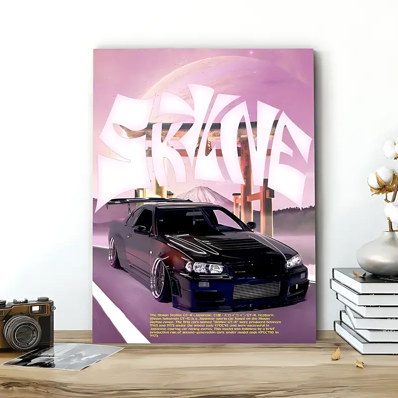 1 Count Wooden Framed Canvas, Trendy Retro Sports Car Poster, Modern Art, Fashion Poster, Living Room Bedroom Decoration, Hallway Office Mural, Kitchen, Home Poster, Ideal Gift, High Definition, Waterproof, Artwork