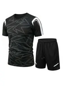 Men's Short Sleeve T-Shirt and Shorts Set, Mesh Sport Fabric, Training and Basic Style, Comfortable Fit, Active Lifestyle, Fashionable