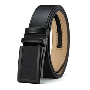 Men’s leather automatic-lock belt featuring an adjustable carbon‑fiber textured buckle head and a double‑sided two‑tone finish; it’s a durable dress belt that blends casual and formal styles, suitable for various occasions — an excellent gift for Valentin