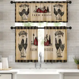 JOYFINITY 3pcs Rooster Kitchen Curtains Farmhouse Window Curtains Valance And Tier Set 36 Inch, Vintage Chicken Rod Pocket Short Tier Curtain for Bedroom Living Room, Rustic Small Cafe Kitchen Decor