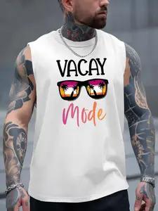 Men's Vacation Style Sleeveless T-Shirt, Fashion Casual Vest, Summer Trendy Loose Fit Top, All over Print, Slim-Fitting, No Collar