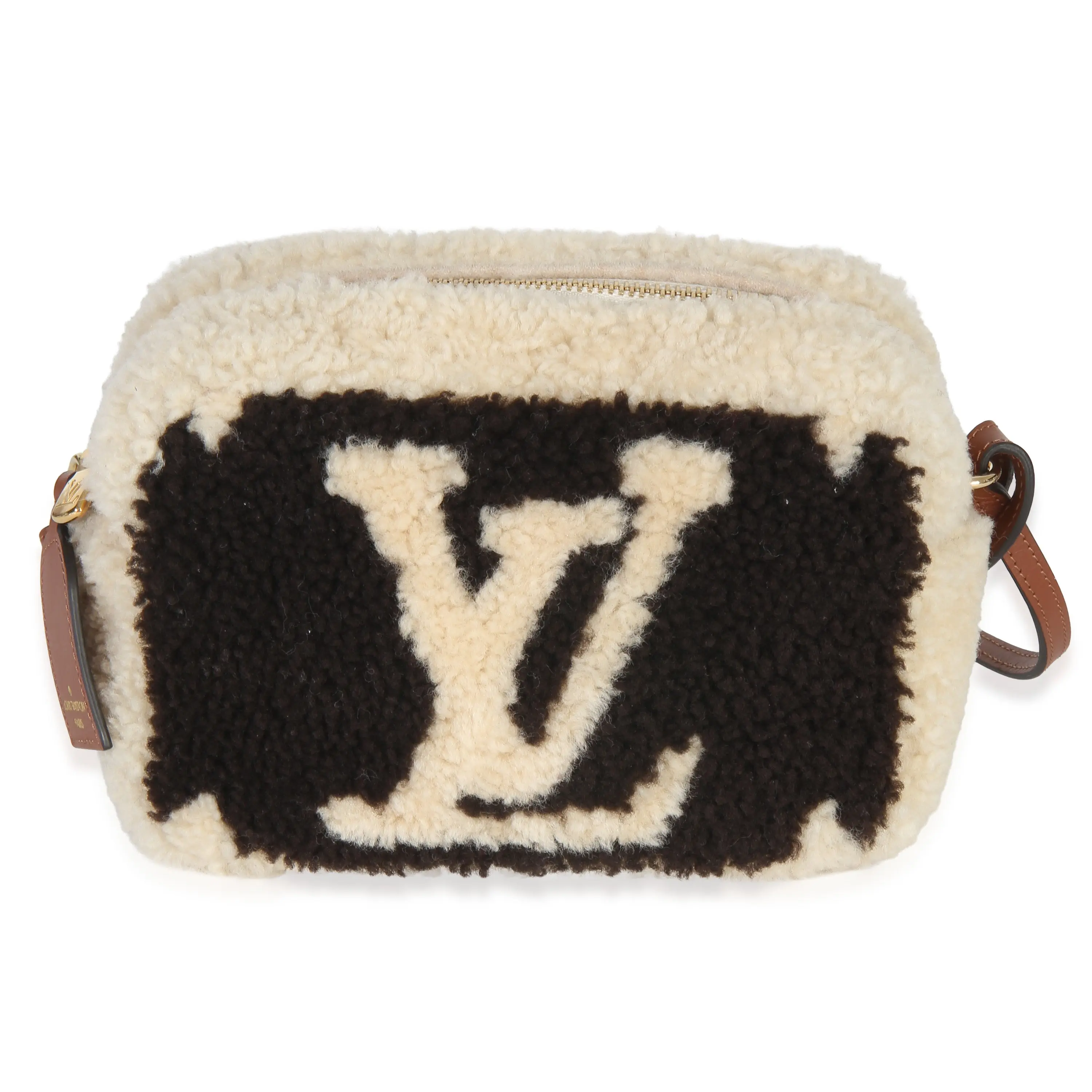 Pre-owned Fabric Toiletry Bags Brown Beige Monogram Teddy Fleece Beach Pouch