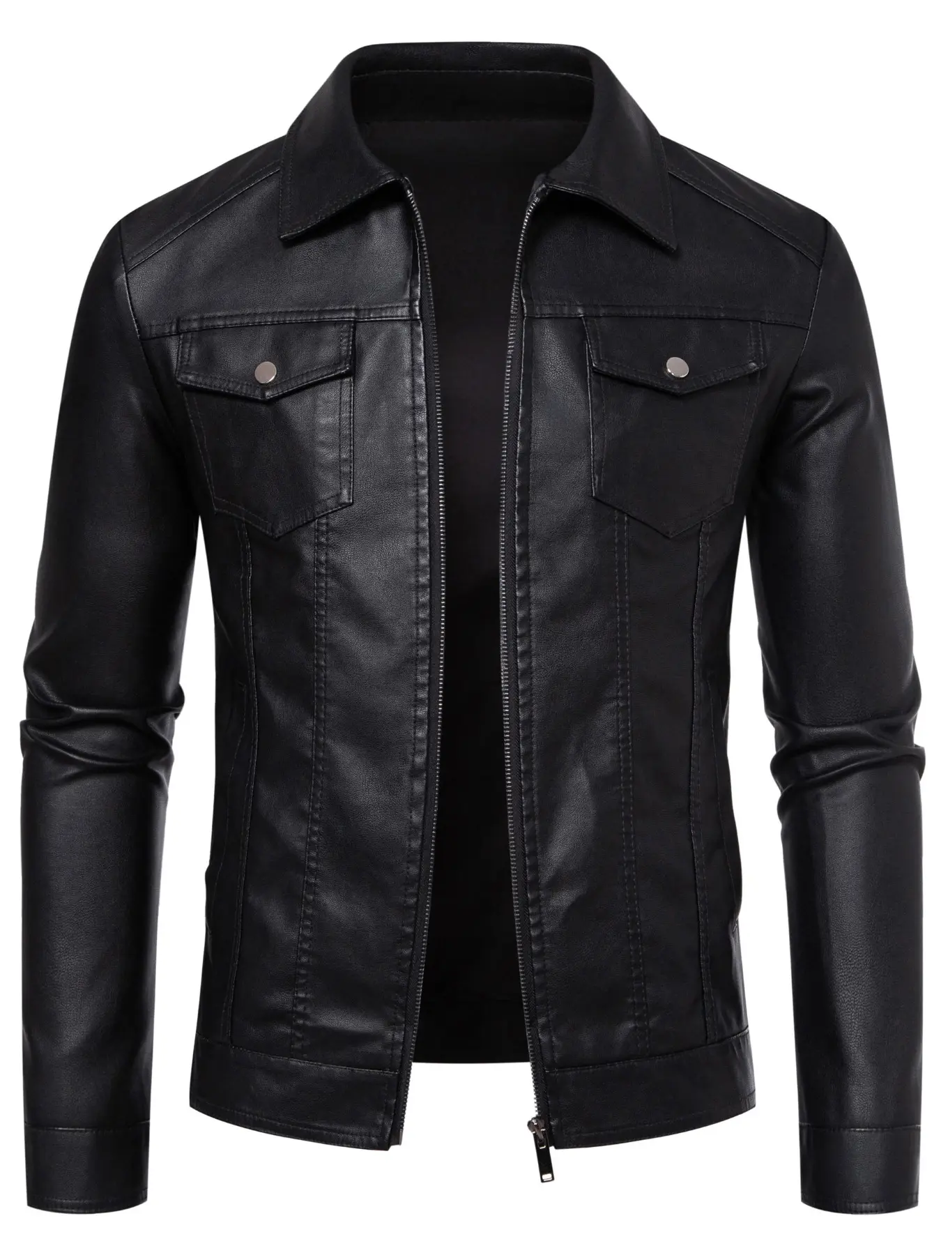 Men's Brown Faux Leather Jacket, Classic Shirt Collar & Flap Pockets, Retro and Urban Styles – Ideal for Date Nights, Casual Weekends, and Layered Outfits. A Must - Have for Fashion - Conscious Men Seeking Timeless Charm and Edgy Comfort in Autumn and Win