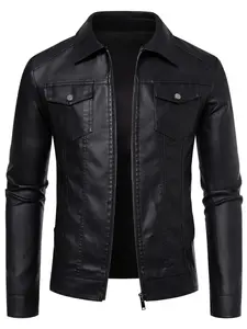 Men's Brown Faux Leather Jacket, Classic Shirt Collar & Flap Pockets, Retro and Urban Styles – Ideal for Date Nights, Casual Weekends, and Layered Outfits. A Must - Have for Fashion - Conscious Men Seeking Timeless Charm and Edgy Comfort in Autumn and Win