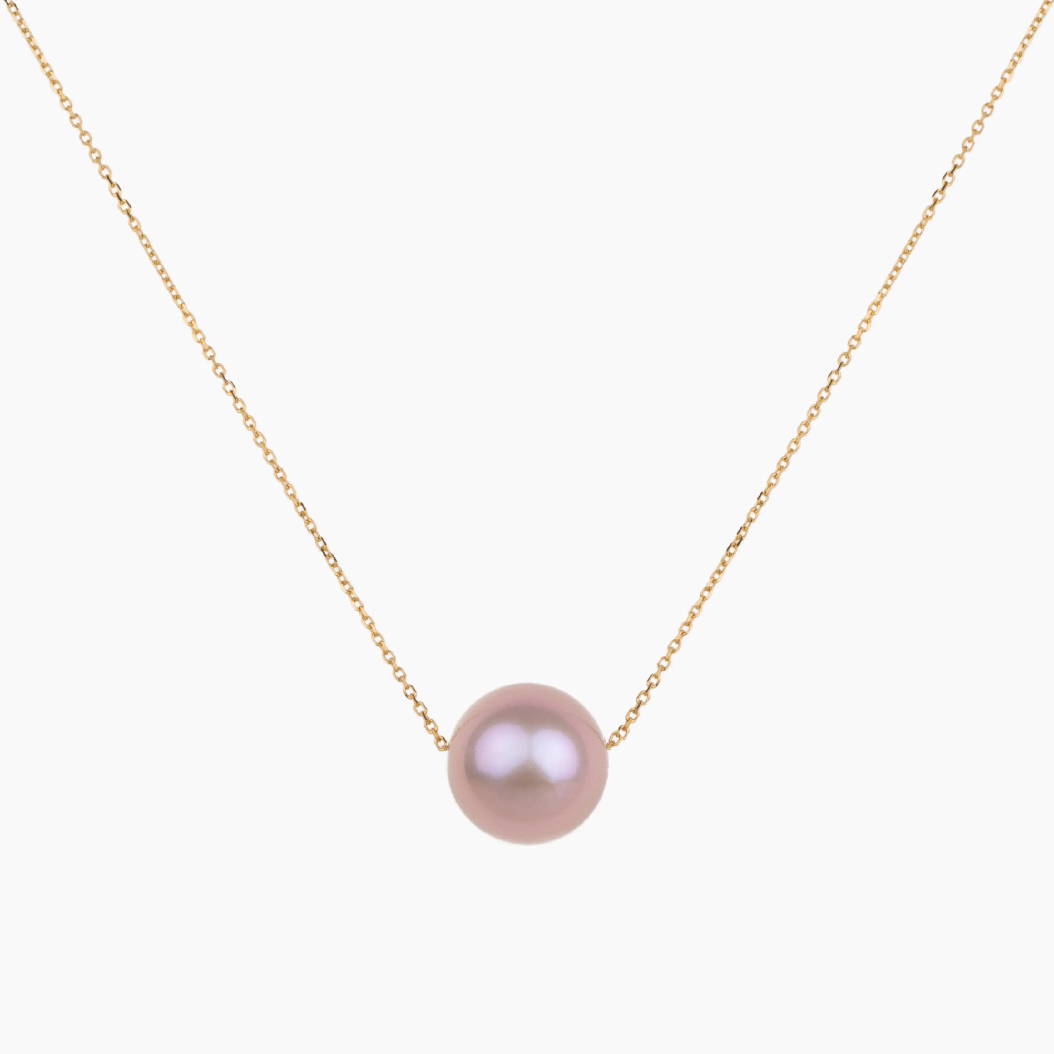 Female Elegant Natural Floating Angel Round Edison Pearl Solitaire Necklace - 12-13mm Blush Pink Metallic Pendant, 18in Cable Chain, Sterling Silver-14kt Rose Gold-Available with 14kt Gold Filled, Casual Adults Everyday Wear Tropical Jewelry