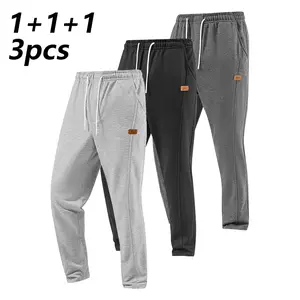 Men's Casual Sports Pants - Durable Versatile Warm Polyester Fiber Sports Pants - Soft Knitted Fabric, Slightly Elastic Waistband Design, Regular Fit, Perfect Warmth for Spring and Autumn Seasons