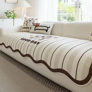 1pc Dog Ice Silk Sofa Pad, Soft Skin-Friendly Cool Cushion, Fashionable Edge Design, Dust-Proof, Fits Single to Five-Seater Sofas