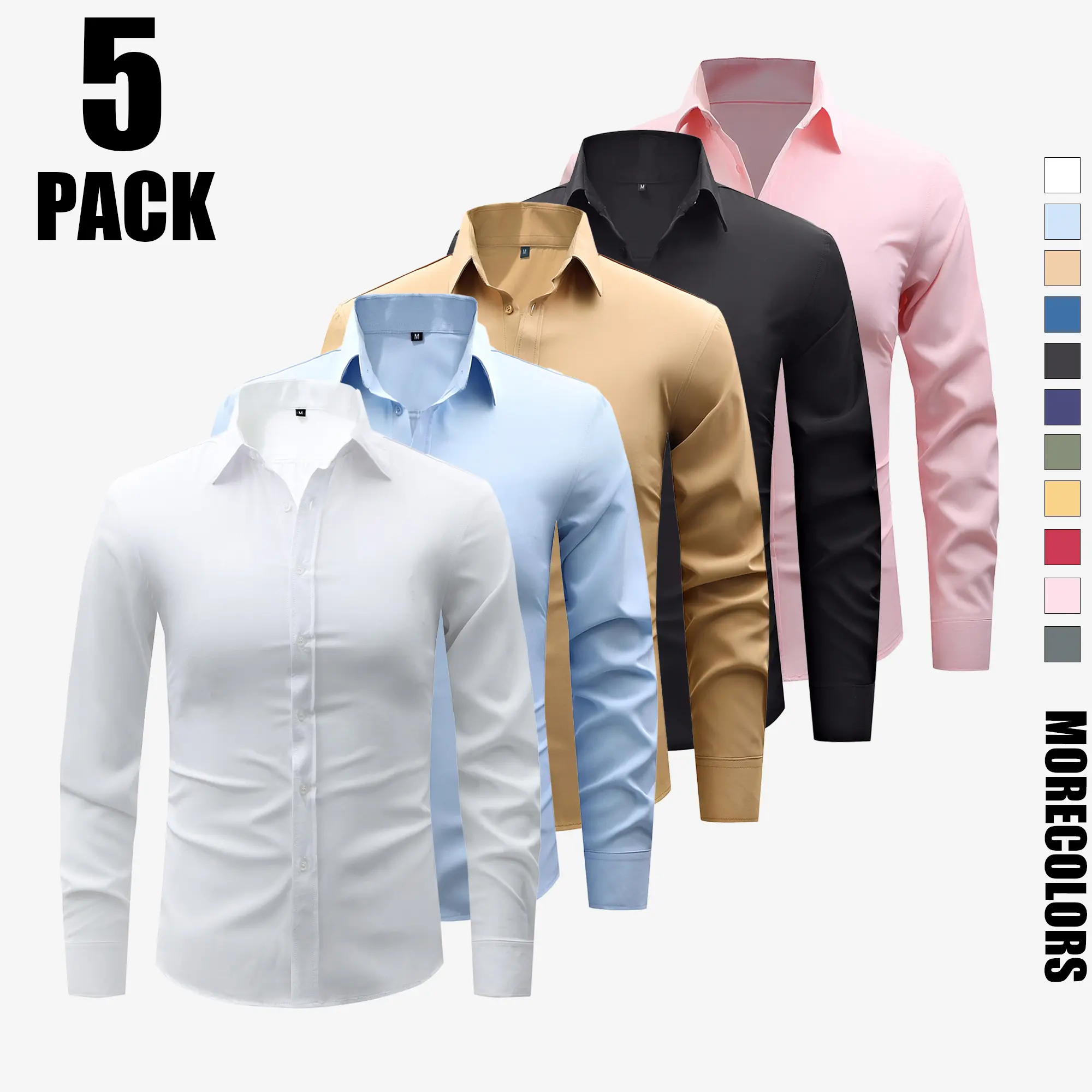 Men’s shirts; men’s long-sleeve formal dress shirts; solid-color button-collar wedding/date shirt with lapel; breathable men’s business casual shirts; elegant long-sleeve business shirts