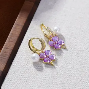 Four-leaf clover zircon earrings for women DDES0748, light luxury, high-end, stylish and elegant ear cuffs, new trendy fashion, 14K gold-plated