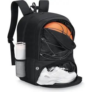 Basketball Bag Backpack, Volleyball Soccer Backpack for Men & Women with Separate Ball and Shoes Compartments, Water-Resistant, Fence Hook, Sports Bag for Clothes, Shoes, Tablets, Laptops, Black
