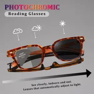 New Light-Activated Reading Glasses, Anti-Blue Light, Correction, Uv400 Protection, Vintage Square Frame, Wood Texture Legs