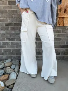 Ecru Oatmeal French Terry Pull On Cargo Pants by Easel