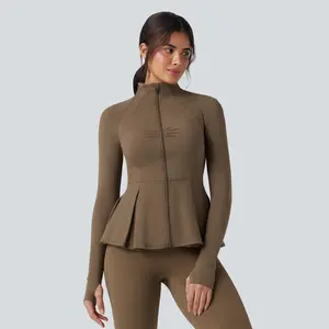 Halara SoftlyZero Plush Mock-neck Thumb Holes Ruched Pleated Hem Slim Yoga Jacket