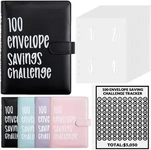 100 Envelope Challenge Binder, Leather 52 Week Money Saving Challenge Binder Easy and Fun Way for 100 Envelopes Money Saving Challenge Budget Binder for Budgeting Planner & Saving Money，Black