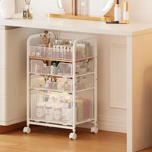 Makeup Cart Organizer with 3 Drawers, Under Desk Storage Drawers,Floor Skincare & Makeup Organizer,  Storage for ,  Polish, Perfume, Makeup Brushes, Hair Tools, White