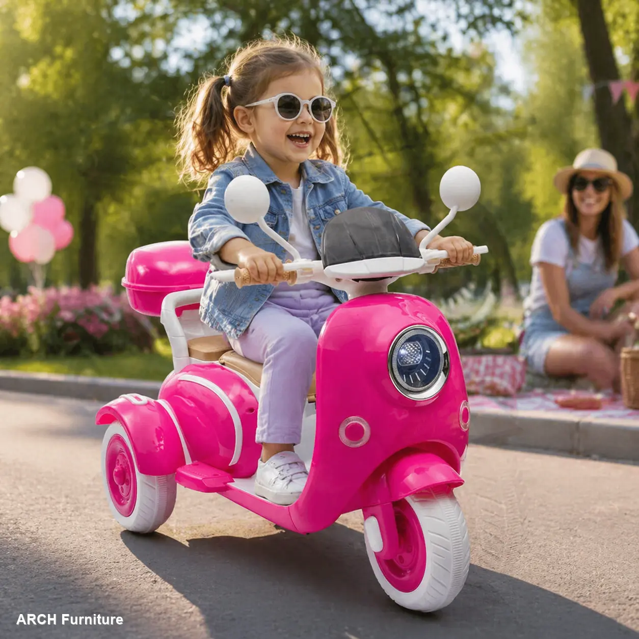 ARCH 12V Two motors Kids Ride On Level Up Two-seater  Electric Motorcycle,Three-wheel Toy w/Music,Bluetooth,USB,Backseat flip adult seat,Portable Storage Hooks&Oversized  Trunk,LED Headlight  For Kids 3-6., Outdoor Stuff For Kids, Outdoor Kids Stuff