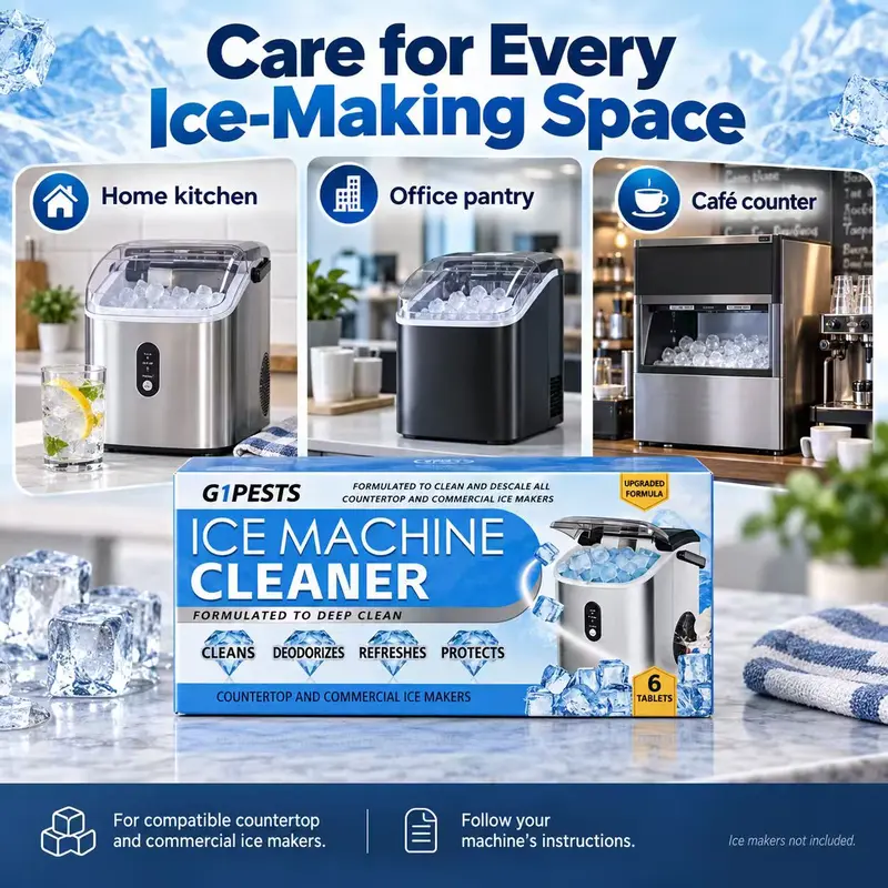Ice Maker Cleaner Tablets (12-Pack) - Gentle, Water Soluble Descaling Tablets for Countertop Ice Makers, Stainless Steel Safe, Stain & Odor Eliminator, Lime Scale Remover