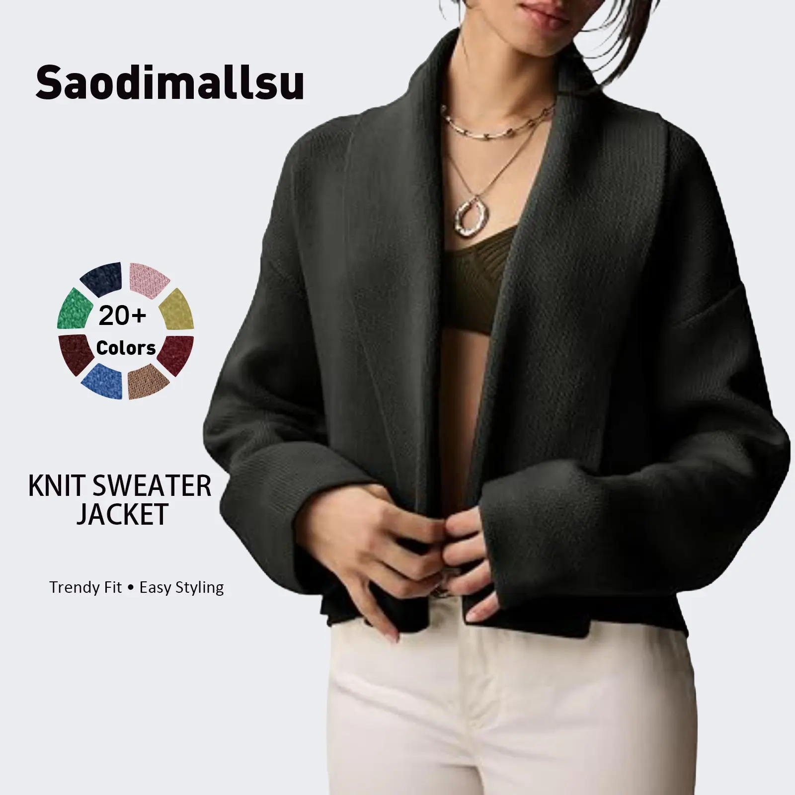 Saodimallsu Women's Knitwear Cardigan - Cropped, Long-Sleeve, Open-Front Shawl Sweater for Fall, Fabric, Basic, Casual