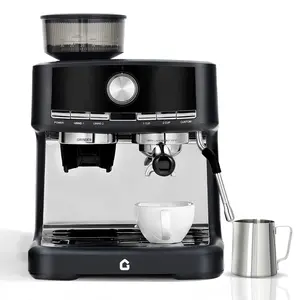 GARVEE 20 Bar Pressure Stainless Steel Espresso Machine with Grinder, 1.5L Removable Water Tank, Milk Frother Steam Wand for Latte/Cappuccino - Adjustable Shot Volume, Professional Home/Office Use