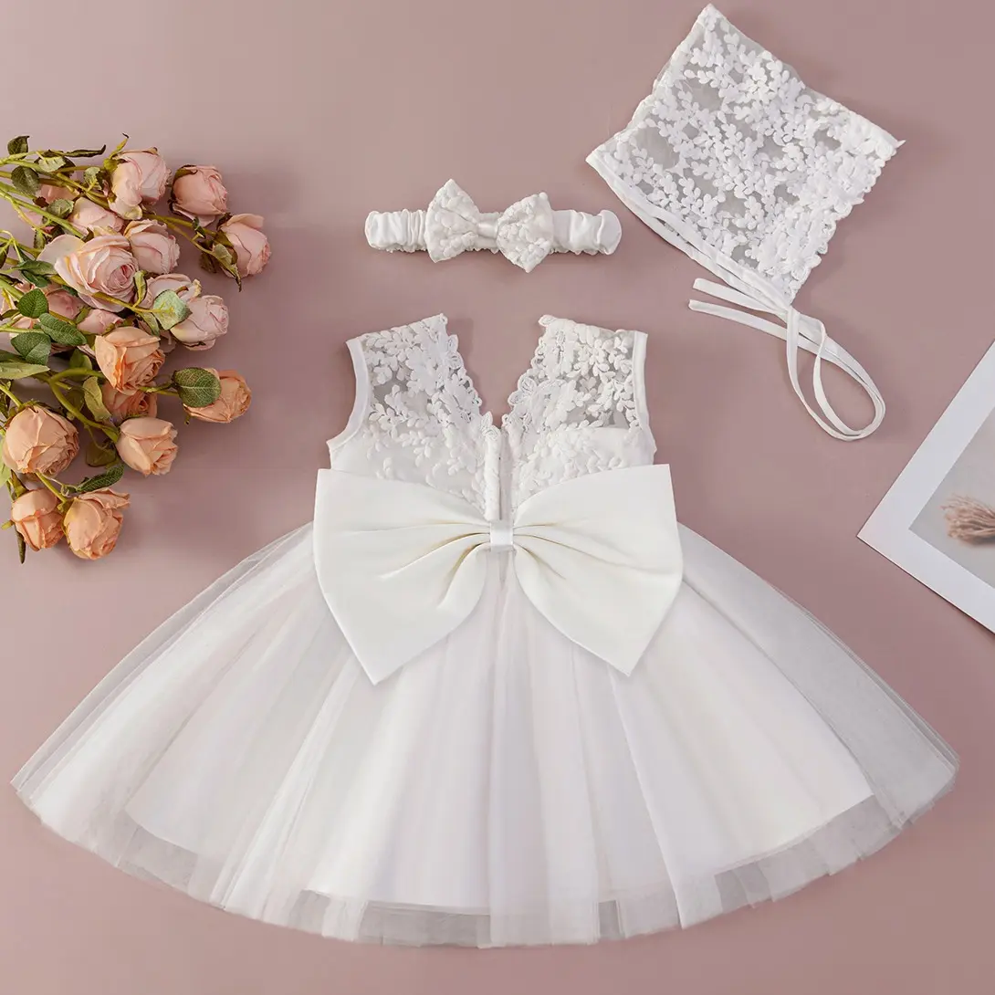 Baby Girls Christening Baptism Dress 3Pcs Embroidery Tulle Dresses for  Party Birthday Wedding Infant Gown Toddler Outfit - TikTok Shop