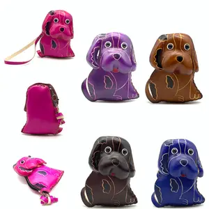 Vintage Genuine Leather 3D Dog Animal Dachshund Coin Purse With Removable Wrist Strap
