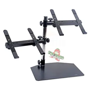 Double DJ Laptop Stand by FAT TOAD | 2 Tier PC Table Holder | Portable Computer Clamp Equipment Rack with Support Mounts for Music Studio Mixers, Controllers, Monitors, & Disc Jockey Booth Gear