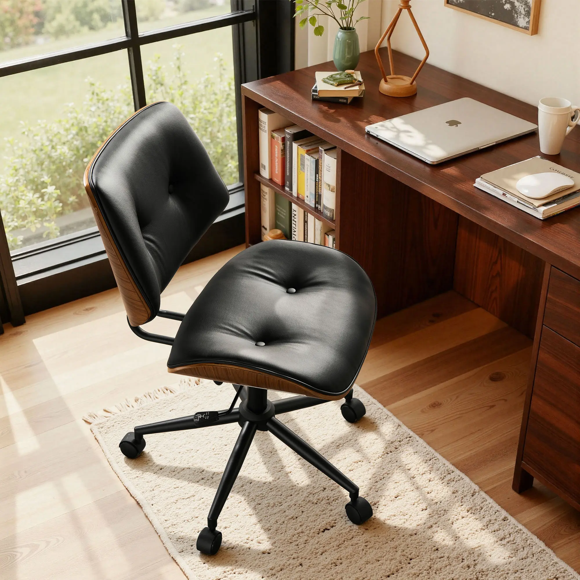 Black Buttons PU&WOOD without Armrest