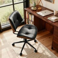 Black Buttons PU&WOOD without Armrest