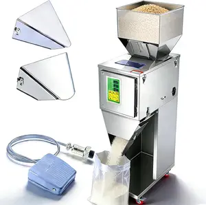 ±0.1g High Accuracy Particle Filling Machine, Automatic Weighing Filler 0.02-2.2 lbs with Foot Pedal, 12-15 Bags/Min Stainless Steel Granule Packing Machine for Coffee Beans, Rice, Tea, Seeds, Grains & Pet Food