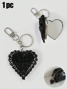 Black Black Silk Heart Bow Decor Mirror Keychain, Vintage Y2k Cute Versatile Bag Charm， Y2k Cute Versatile Keychain，Bag Decor Keychain，Accessories Small Gifts，For Women On Birthdays, Valentine'S Day, Mother'S Day