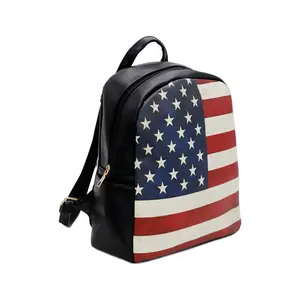 Black leather backpack with American flag design
