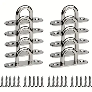 Stainless Steel Screw Hooks Set with 20 Installation Screws M5 Ring Eyelets, Ideal for Boat Equipment Ceiling Wall Hanging