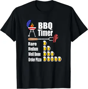 Funny BBQ Timer 100% Cotton Barbecue Grill Cooking Gift T Shirt Breathable Classic