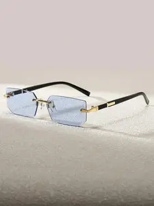 Unisex Simple Style Plain Color Glasses, Trendy Casual Rimless Glasses for Everyday Use, Fashion Accessories for Outdoor Activities, Square Frame Glasses