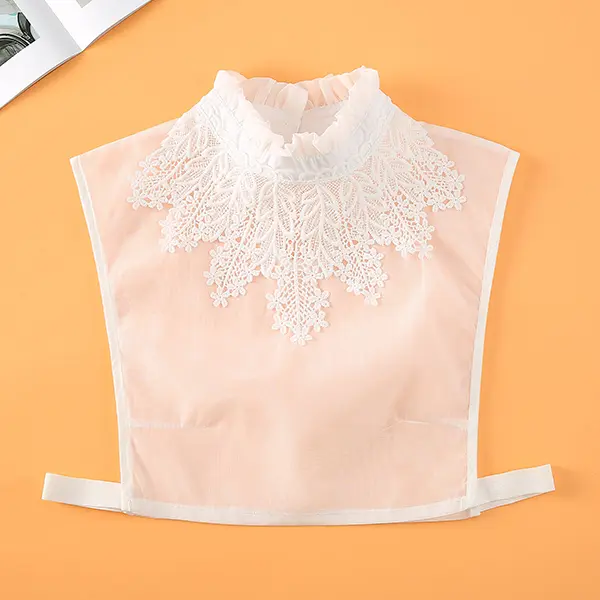 Women's White Embroidered Lace Ruffle Mock Neck Fake Collar,Detachable Sheer Mesh Dickey Collar Insert for Women Layering Outfits,Layering Accessory for Sweaters Blouses Dresses