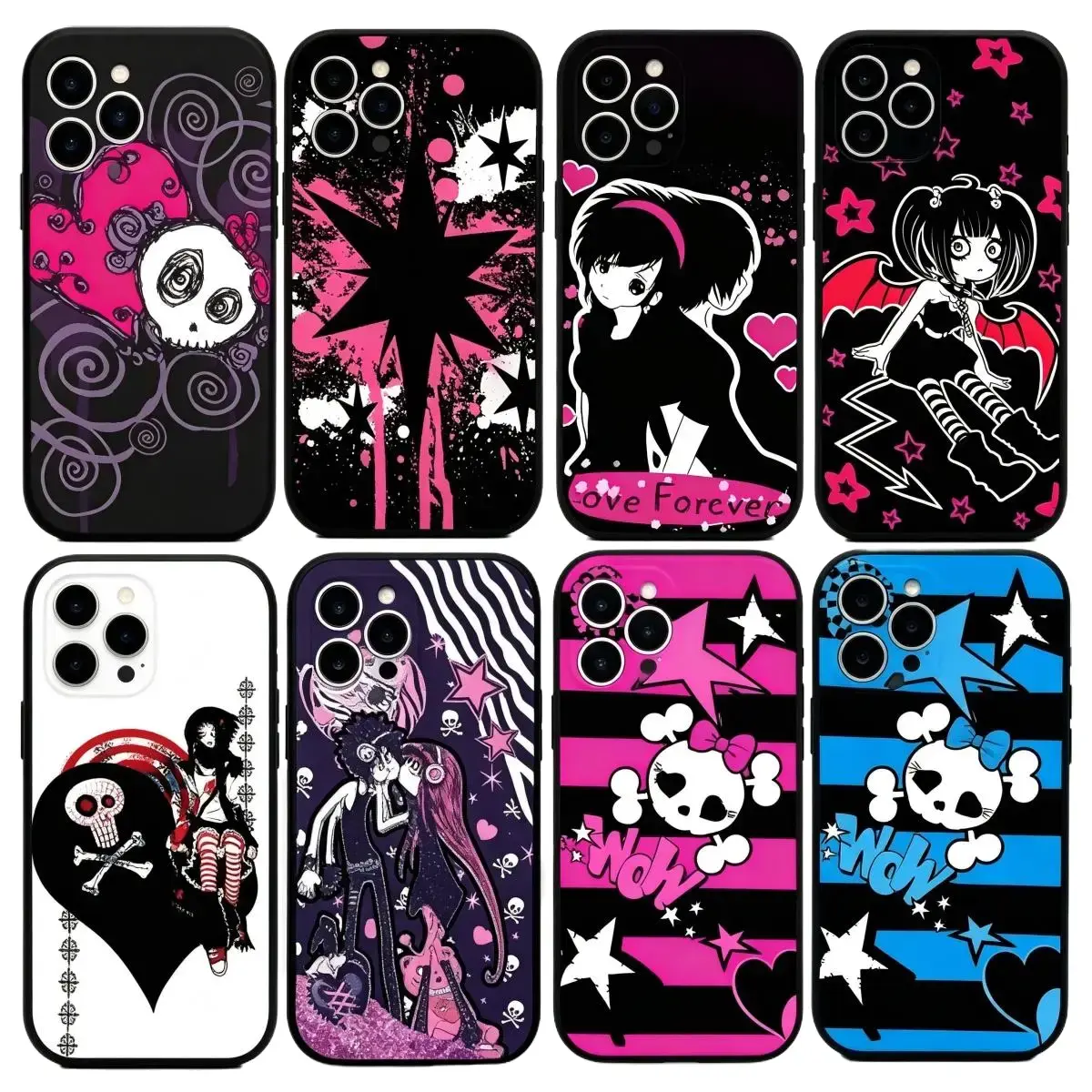 Love Black and Cute Emo Phone Case  for iPhone 17, 16, 15, 14, 13, 12, 11 Pro Air Plus ProMax and Samsung S26-S20 Ultra Plus FE shock-absorbing phone cases, fashionable gift.