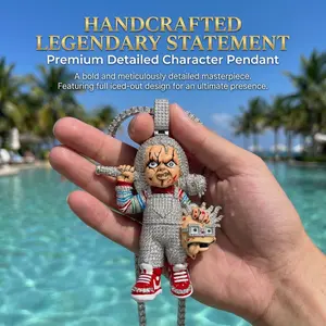 Savage Killer Doll Drip🩸 Massive Iced Out Horror Mascot Pendant| Spiked Bat Creepy Toy Chain| Y2K Trap Goth Hip Hop Jewelry for Rappers, Men's Accessories