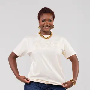 Delta Sigma Theta Cream on Cream Letters Brush Embroidery Tee