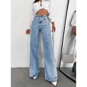 Ciel Fashion ZIRRA Women Fashion High Waist Wide Leg Jeans Slim Fit Denim Casual Trousers For Women
