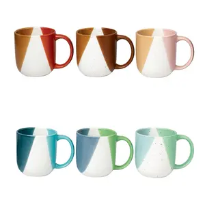 Top Sun Ceramic Large Latte Mug Set of 6, 15oz - Microwavable, Porcelain Coffee Cups With Big Handle - Modern, Boho, Unique Style For Any Kitchen. Microwave Safe Stoneware - colorful