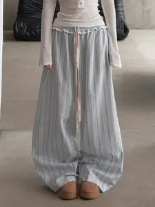 Women's Y2K Striped Drawstring Loose Straight-Leg Pants, Casual Lounge Pants, Fashion Streetwear Long Casual Knit Trousers for Women