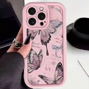 Butterfly Cherry Print Tpu Anti-Drop Full Coverage Case, Compatible with Latest iPhone Models, Smartphone, Perfect Gift for All Occasions