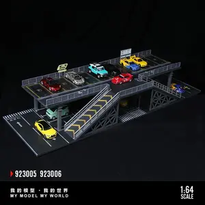 Diorama 1/64 Scale Car Garage Model LED Lighting City Street View Repair Shop Model Car Parking Lot Scene Display Building Model