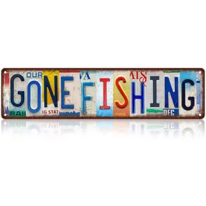 Vintage Gone Fishing Metal Aluminium Signs Street Signs Man Cave Bar Cafe Home Wall Decor 16 x 4 Inches