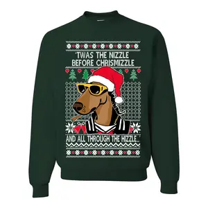 Twas The Nizzle Before Chrismizzle Gangster Dogg Rapper Ugly Christmas Sweater Unisex Crewneck Sweatshirt