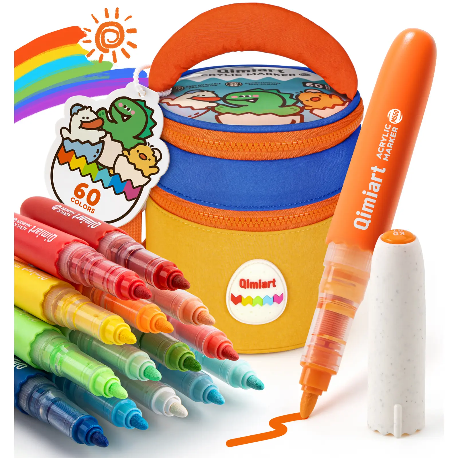 60-Color Washable Markers for Kids, Safe Non-Toxic Water Based Markers with Automatic Ink Control & Portable Carry Case, Cute Egg-Shaped Art Markers Set, Ideal Gift for Kids Ages 3+