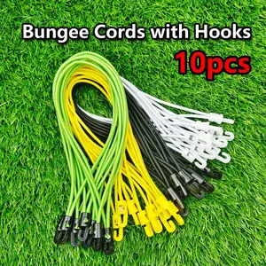 10 Pack Hook Elastic Rope, 4mm Latex Cargo Binding Strap, Tent Fixing Bungee Cord, Flat Tie Down Rope for Camping Outdoor Multi-Use