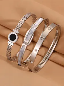 3pcs exquisite and fashionable stainless steel bracelet set, uniquely designed, perfect for dates, parties, gatherings, and daily commuting, making it an ideal gift to express love, Stackable Bracelets