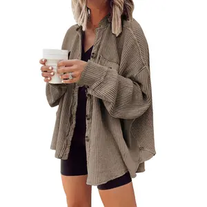 CHOUYATOU Women's Loose Fit Batwing Sleeve Waffle Knit Button Down Shirt Shacket Tops for Spring Fall Winter Casual Chic Office Wear CHOUYATOU Women's Loose Fit Batwing Sleeve Waffle Knit Button Down Shirt Shacket Tops for Spring Fall Winter Casual Chic Office Wear