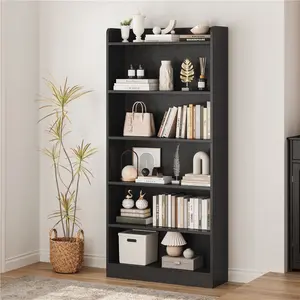 Costoffs Modern 6-Layer Veneer Wood Bookshelf - Adjustable Open Shelf Book Display, Tall Storage Organizer, Open Top, Raised Base for Study & Home Office Apartment Accessories